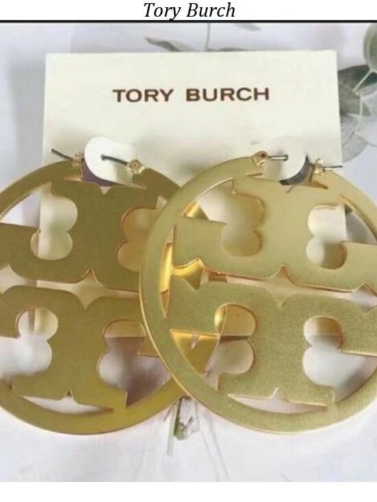 Tory Burch Miller Logo Gold Hoop Earrings